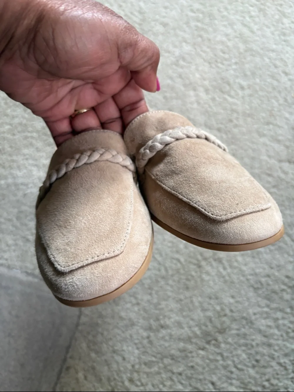 Joie Light Beige Suede Braided Loafers